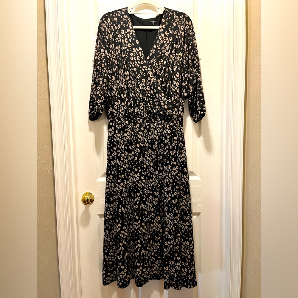 Garnet Hill Black Beige Leopard Print Maxi Dress | Size L